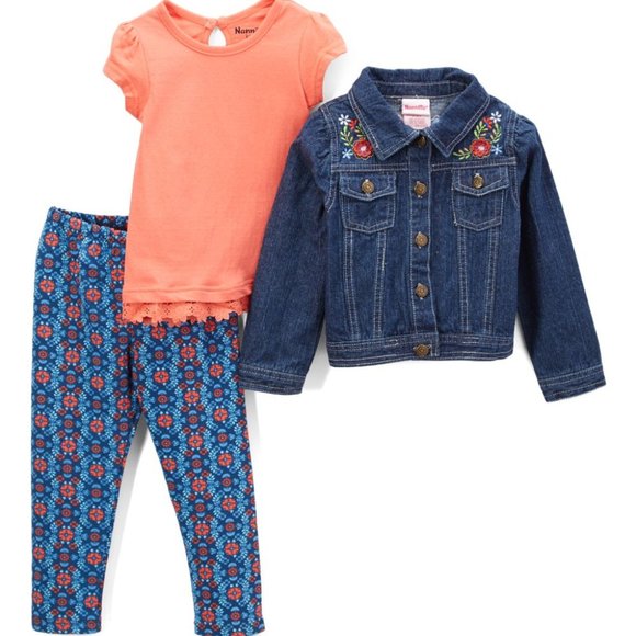 Nannette Girl Coral & Denim Geometric Jacket Set
